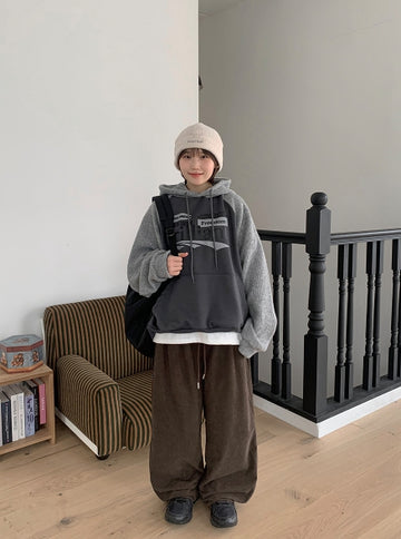 Hekoni ribbed color matching brushed hoodie